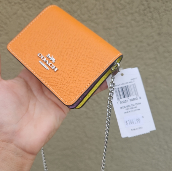 NWT Coach Brown Mini Wallet on a Chain in Colorblock - Picture 14 of 16